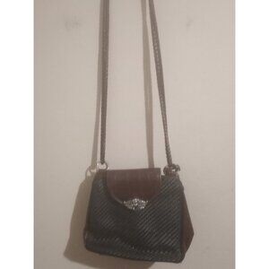 Vintage Brighton Black Brown Leather Woven Croc Medium M Crossbody Shouldbag